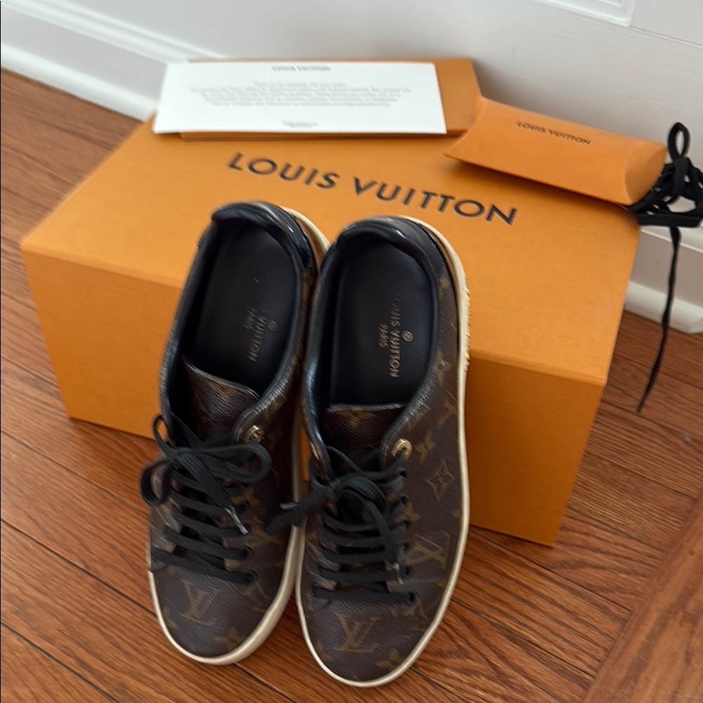 Louis Vuitton Black and Brown Sneakers with Monogram Pattern
